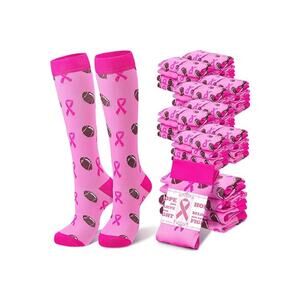 2 Pair Compression Neuropathy Breast Cancer Awareness Pink Ribbon Football Socks